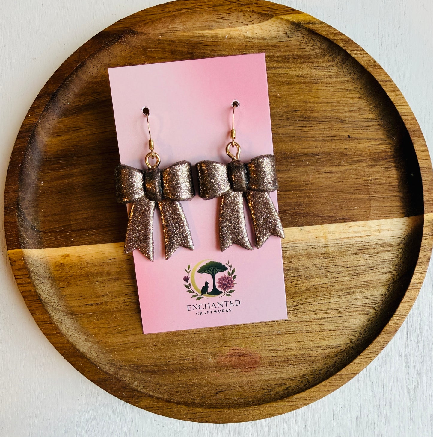 Classic Hand-Folded Bow Polymer Clay Dangle Earrings