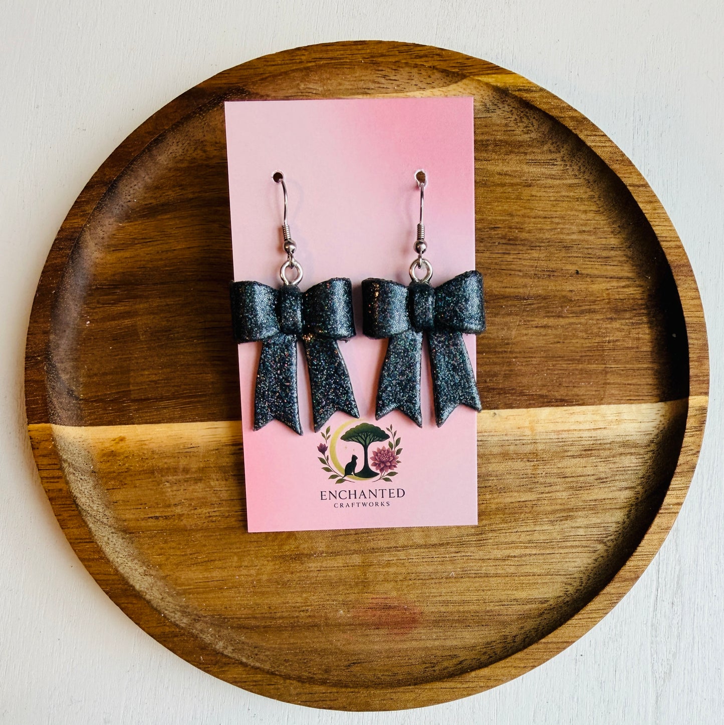 Classic Hand-Folded Bow Polymer Clay Dangle Earrings