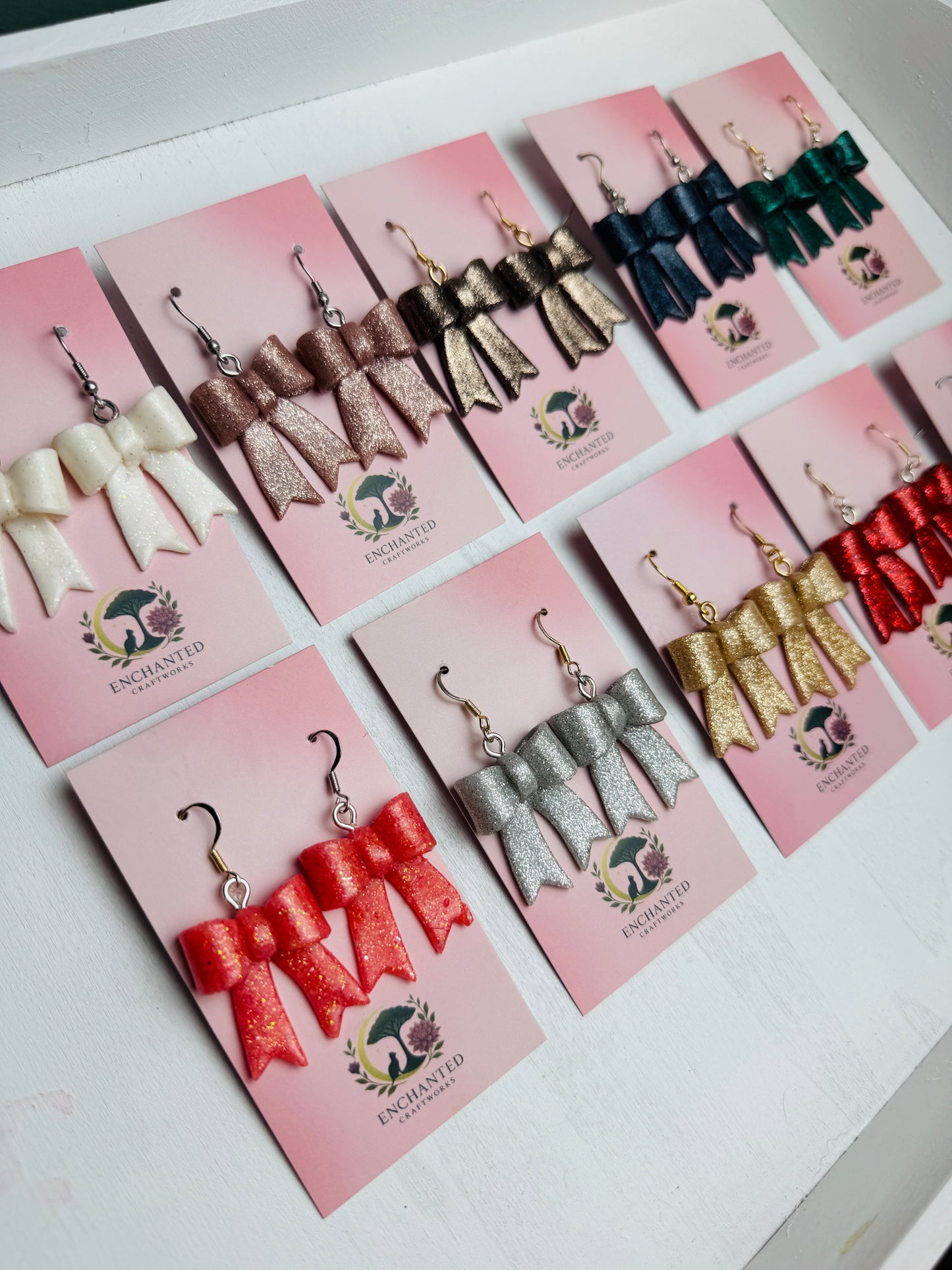 Classic Hand-Folded Bow Polymer Clay Dangle Earrings