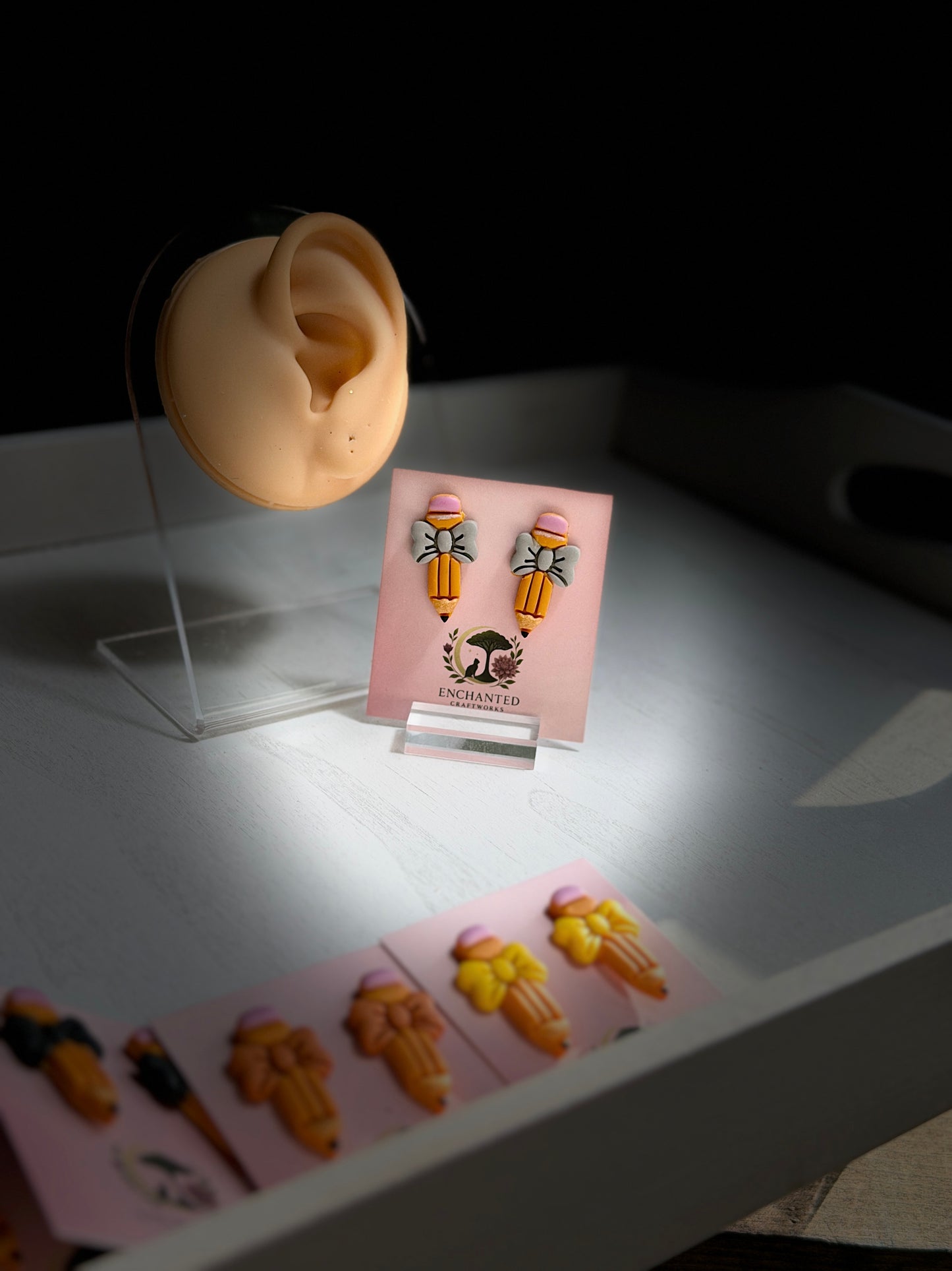 Enchanted Bow Pencil Stud Earrings ✏️🎀