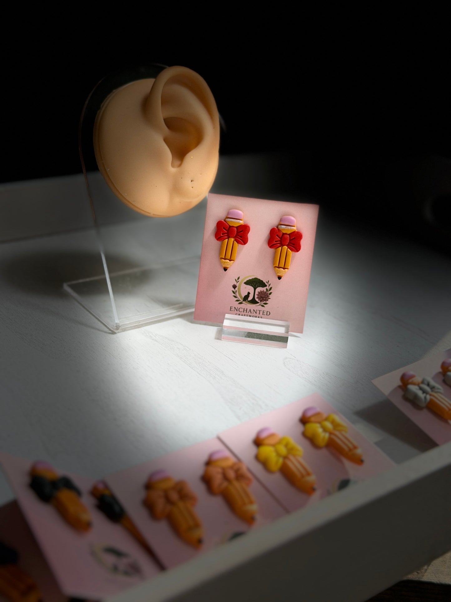 Enchanted Bow Pencil Stud Earrings ✏️🎀