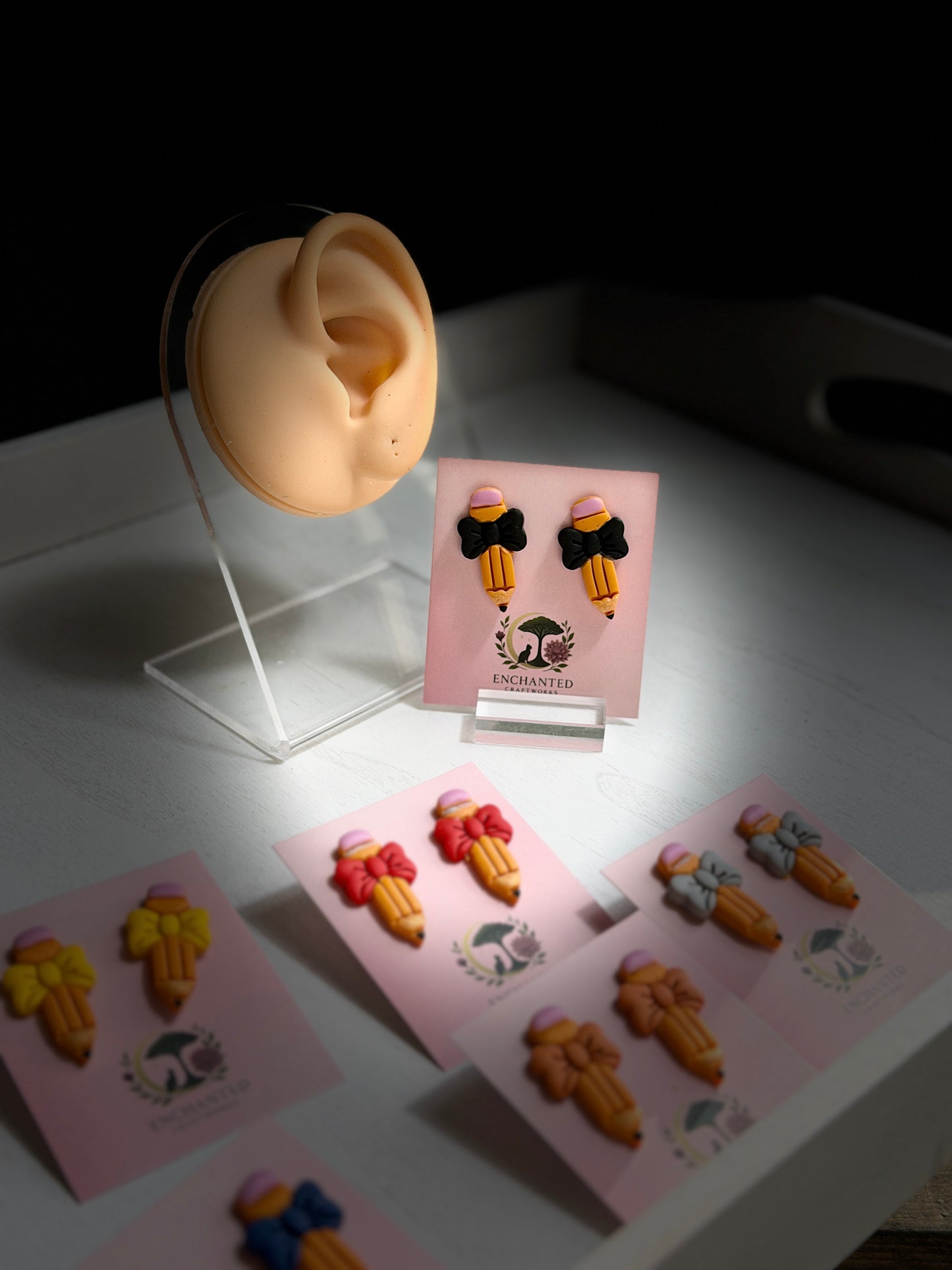 Enchanted Bow Pencil Stud Earrings ✏️🎀