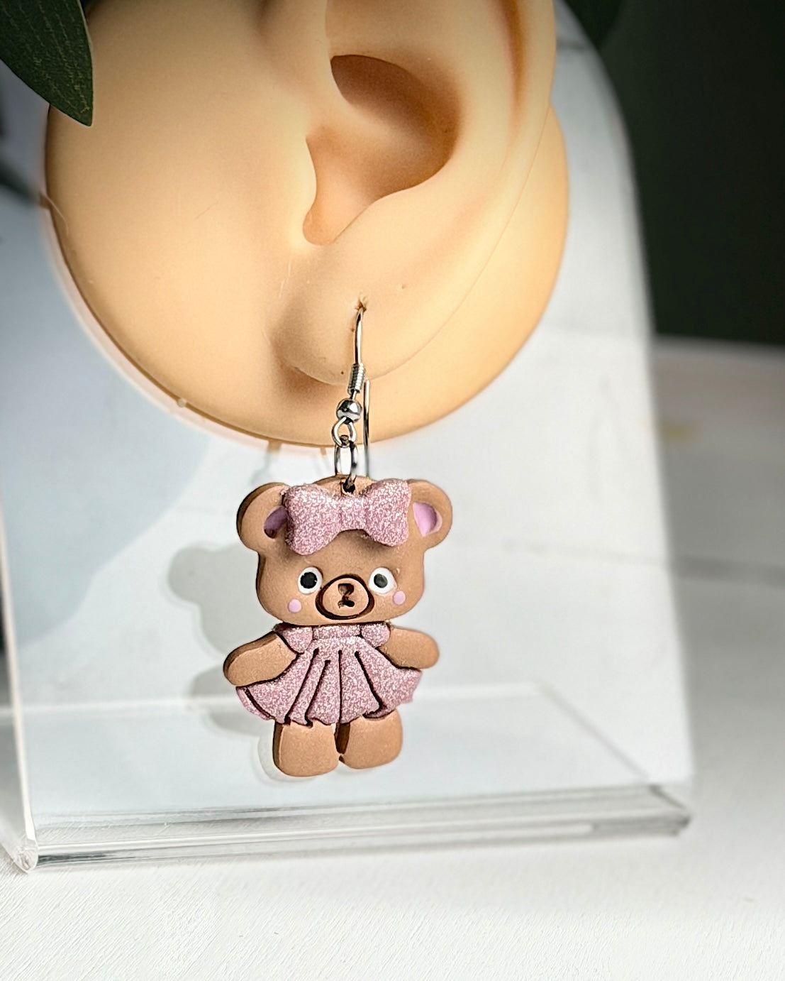 Teddy Bear Polymer Clay Dangle Earrings