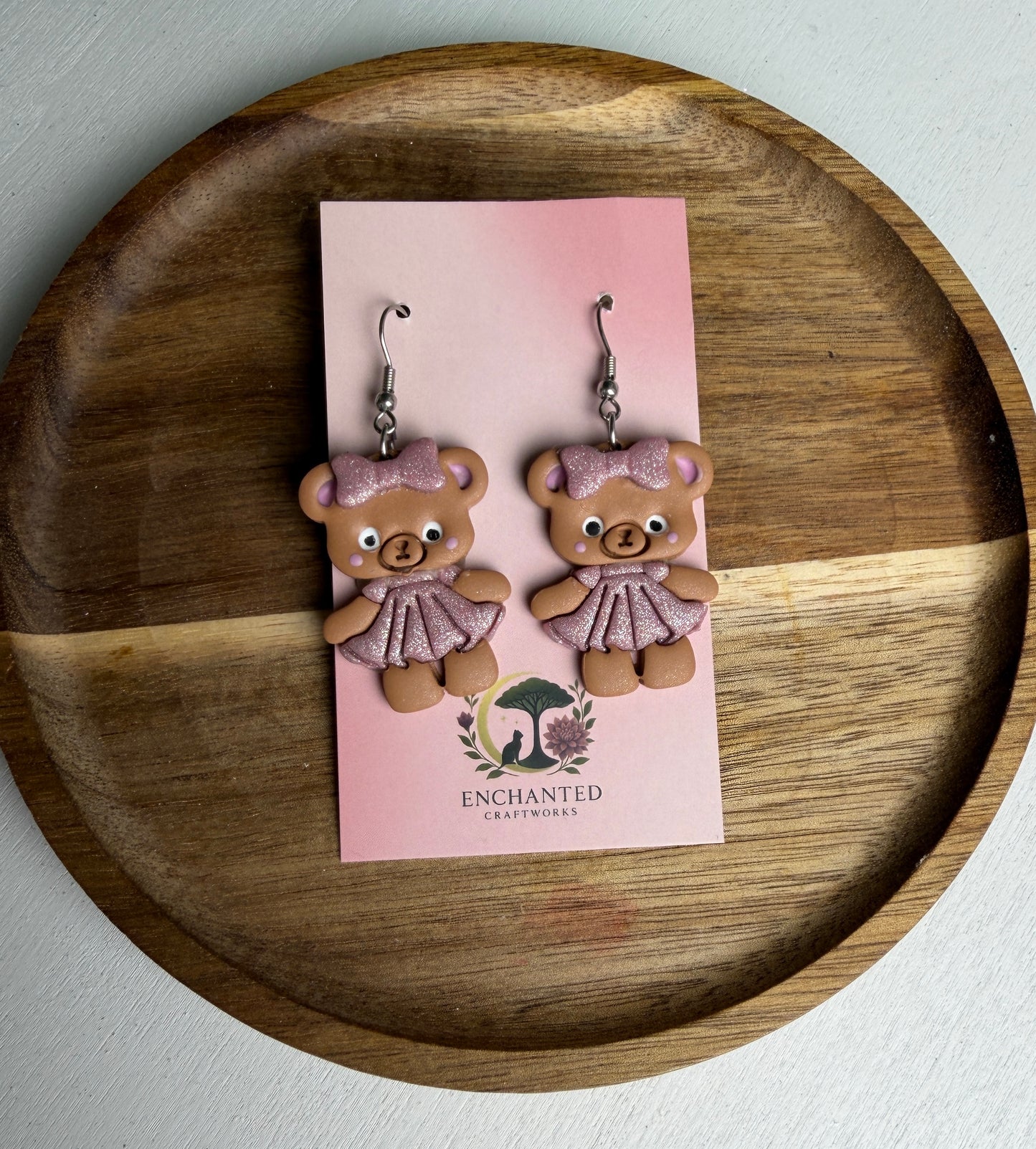 Teddy Bear Polymer Clay Dangle Earrings