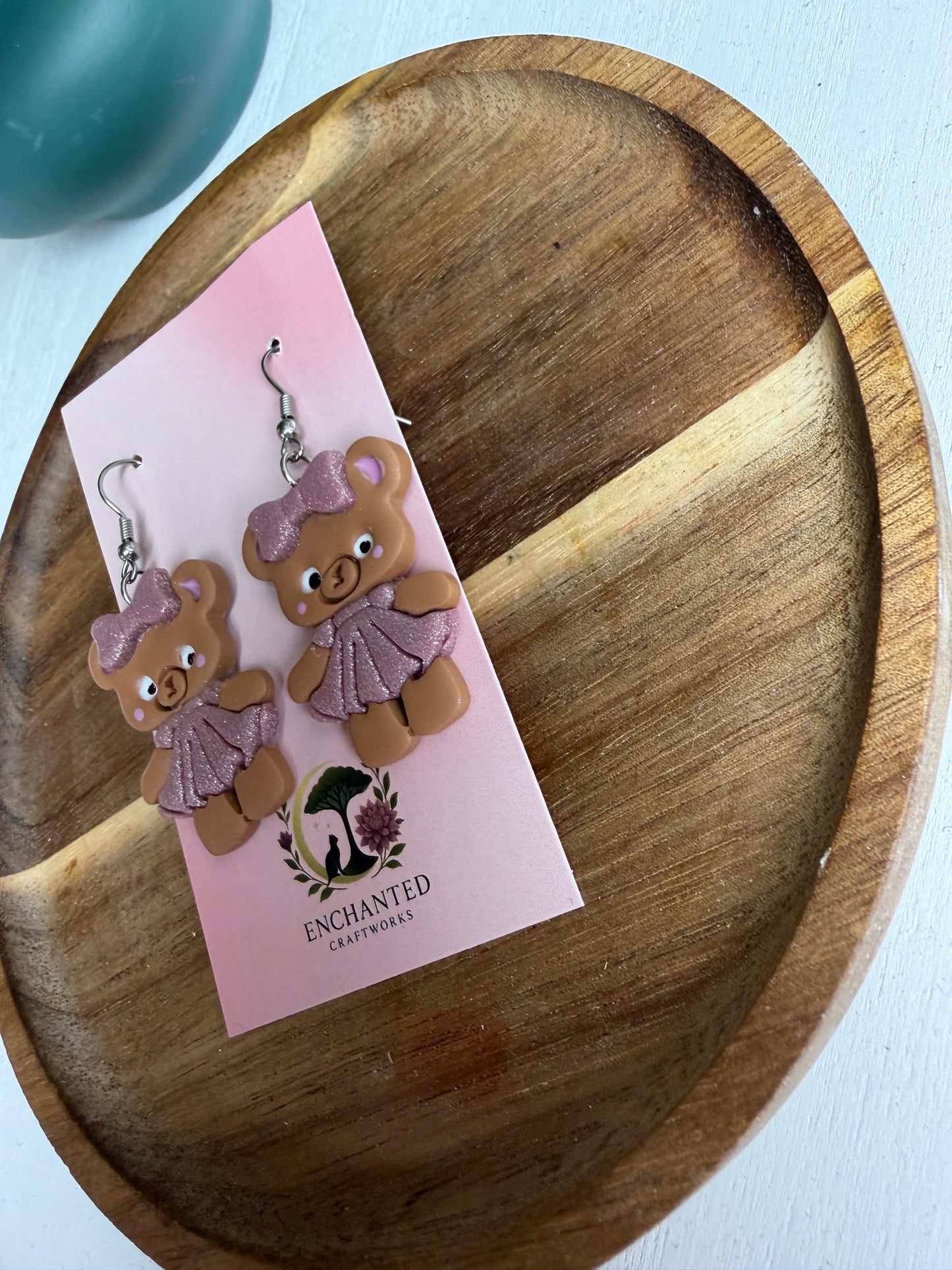 Teddy Bear Polymer Clay Dangle Earrings