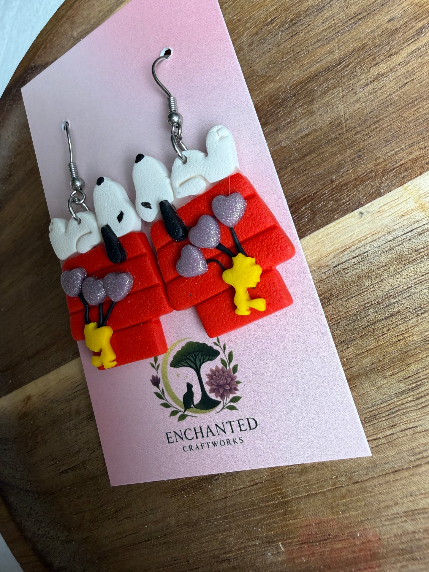 Snoopy-Inspired Polymer Clay Dangle Earrings
