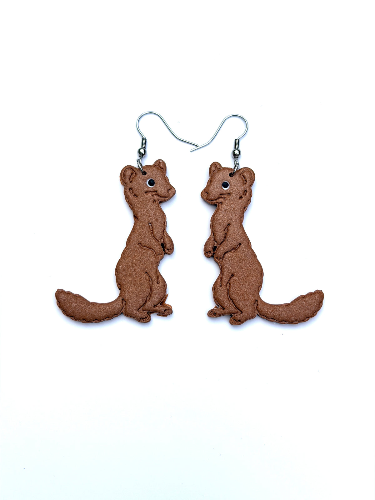 Weasel Earrings, Hand Painted Polymer Clay Animal Dangle Earrings