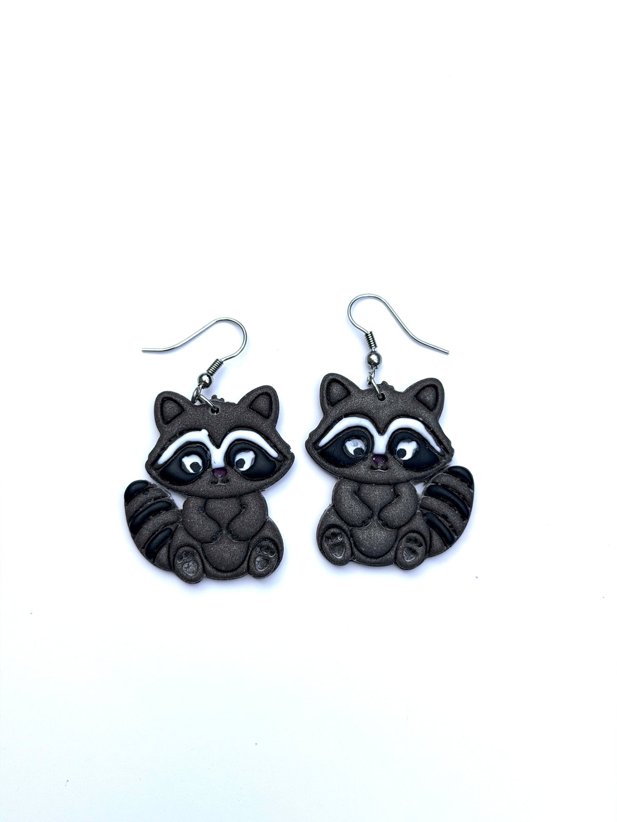Raccoon Earrings, Hand Painted Polymer Clay Dangle Earrings, Cute Woodland Jewelry