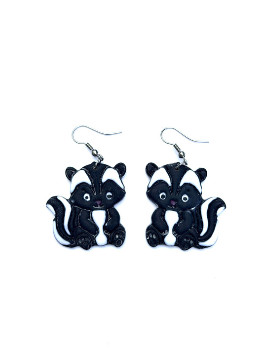 Skunk Earrings, Hand Painted Polymer Clay Dangle Earrings, Cute Woodland Jewelry