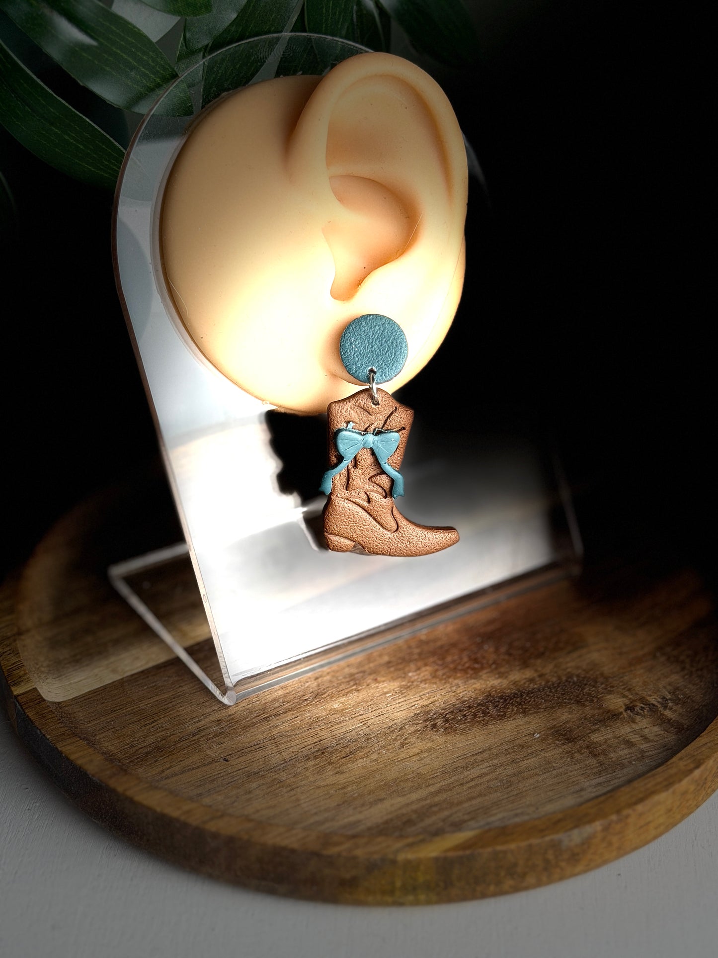 Western Boot Bow Polymer Dangle Earrings