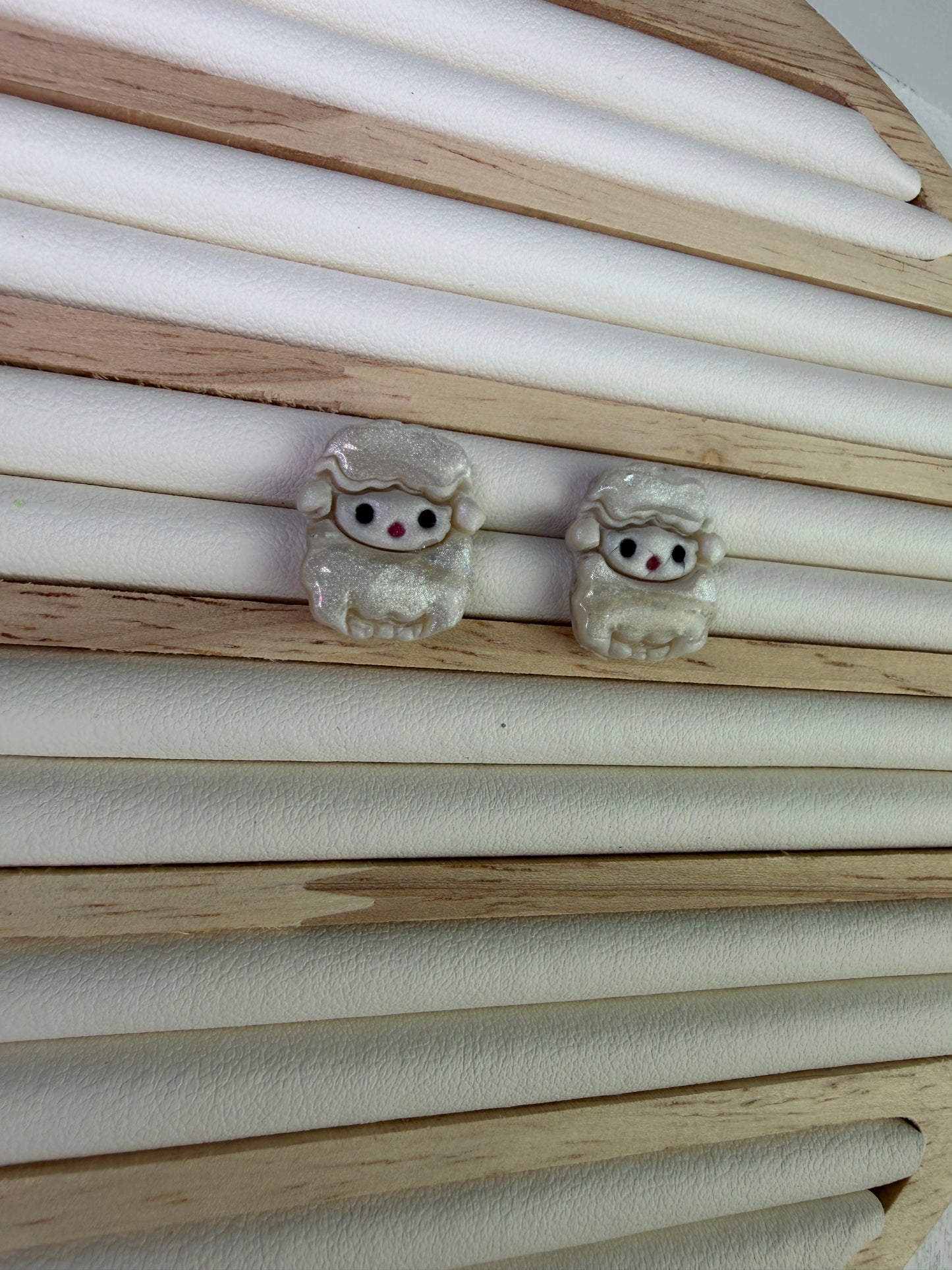 Little Lamb Sheep Polymer Clay Stud Dangle Earrings