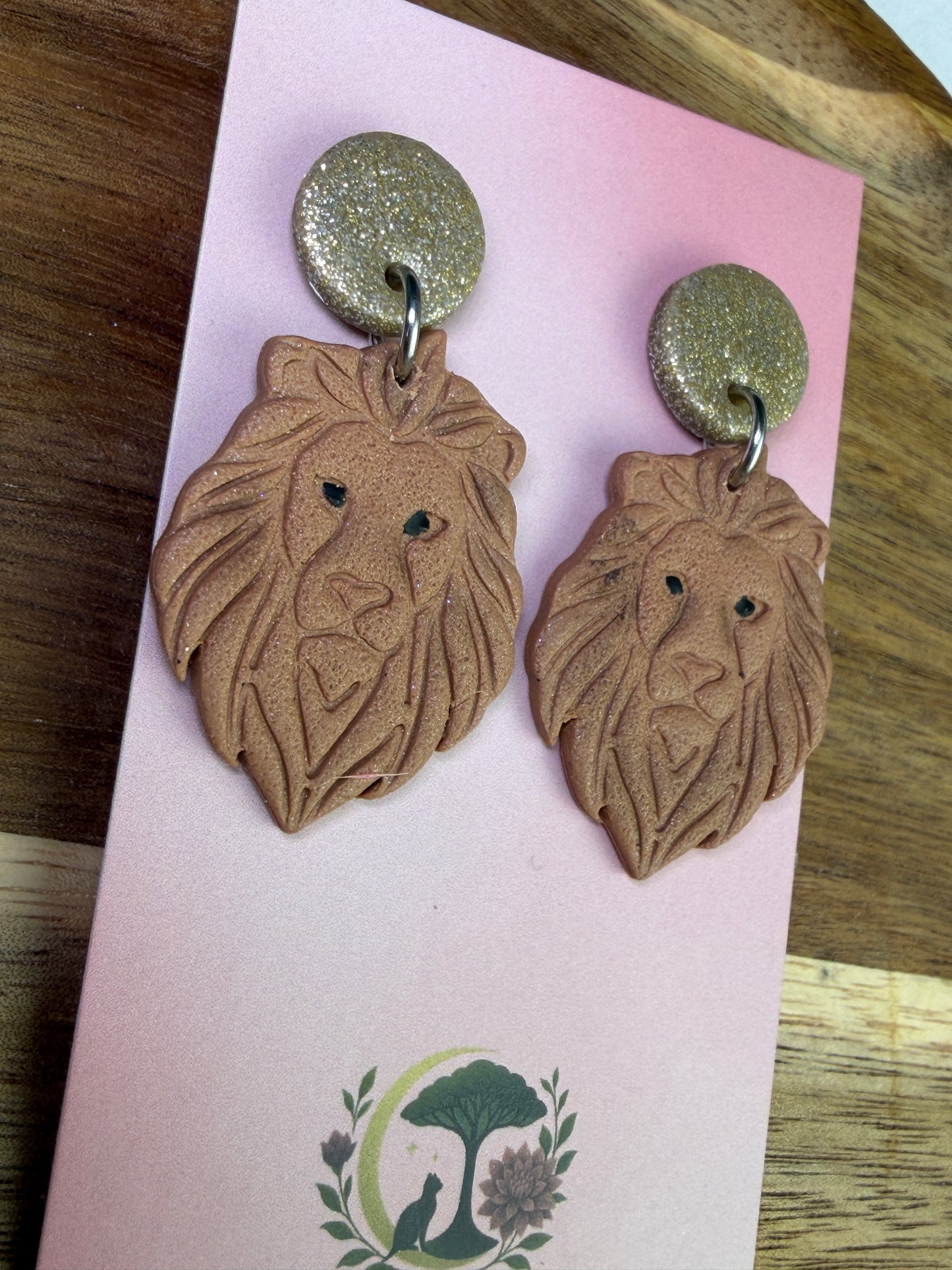 Leo Zodiac Lion Dangle Polymer Clay Earrings