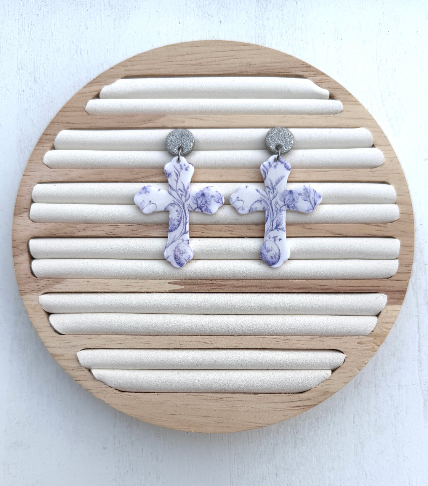 Cross Polymer Clay Dangle Earrings