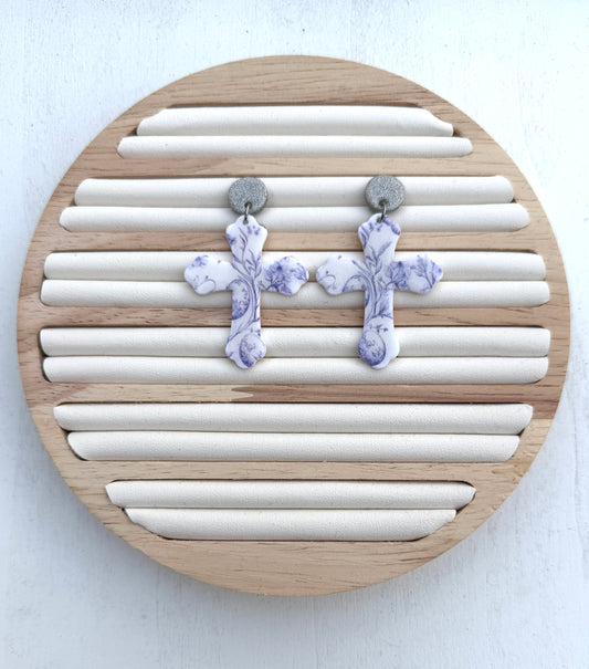 Cross Polymer Clay Dangle Earrings