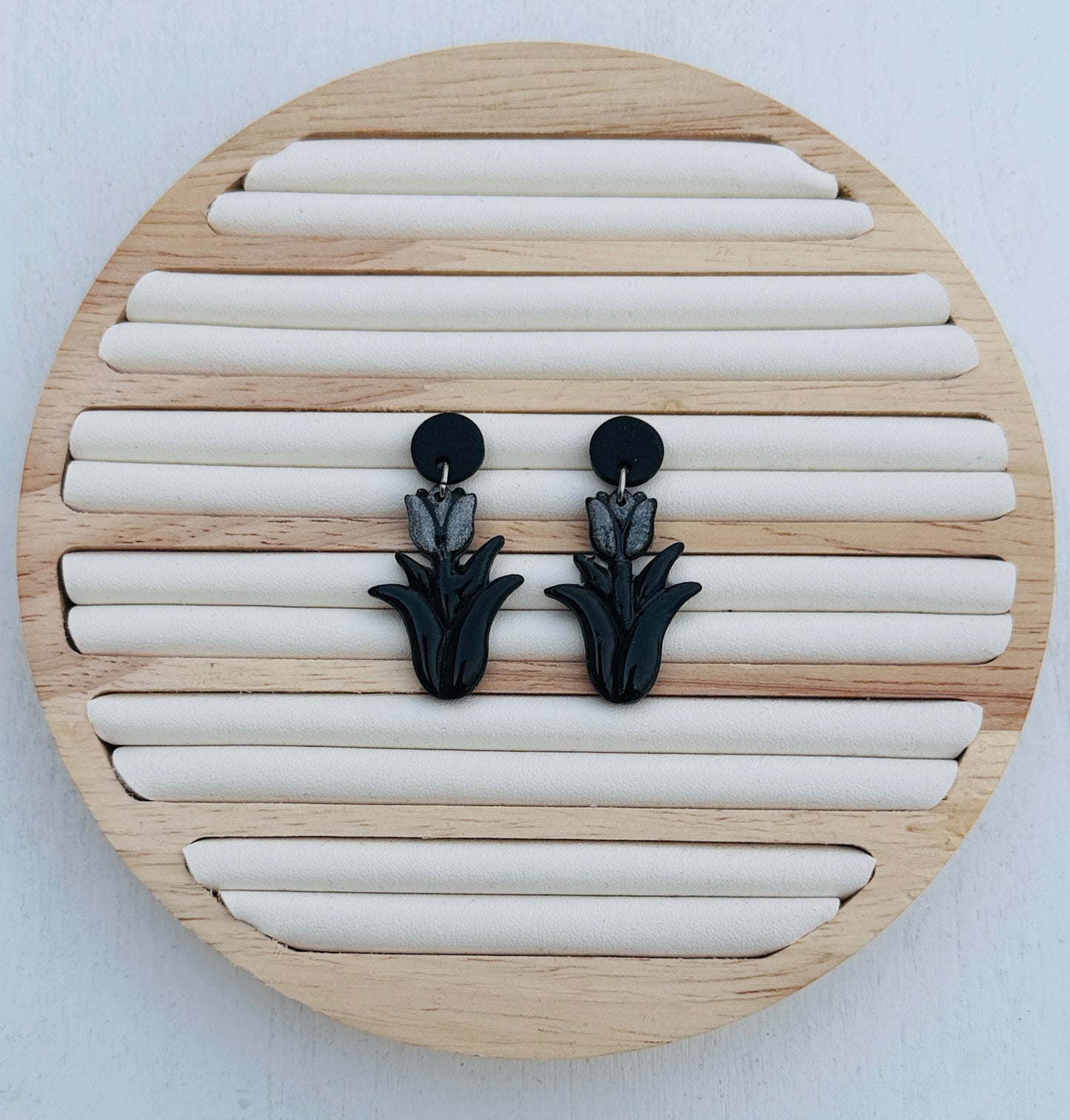 Midnight Bloom Polymer Clay Dangle Earrings