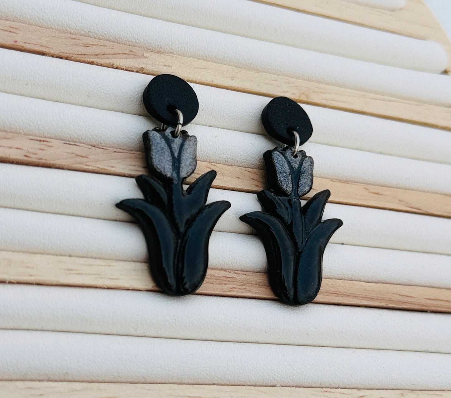 Midnight Bloom Polymer Clay Dangle Earrings