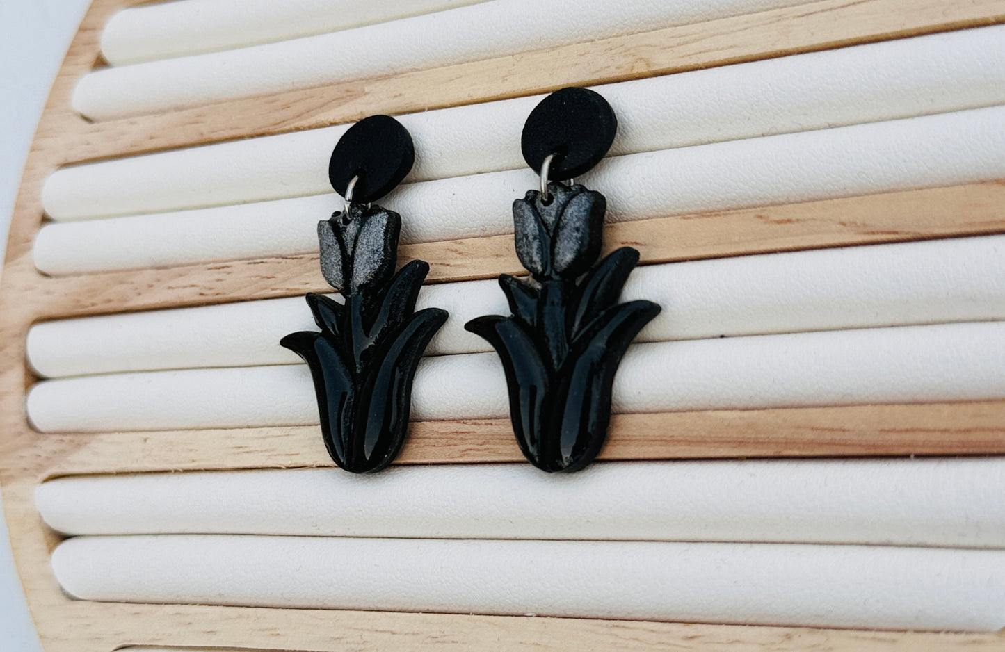 Midnight Bloom Polymer Clay Dangle Earrings