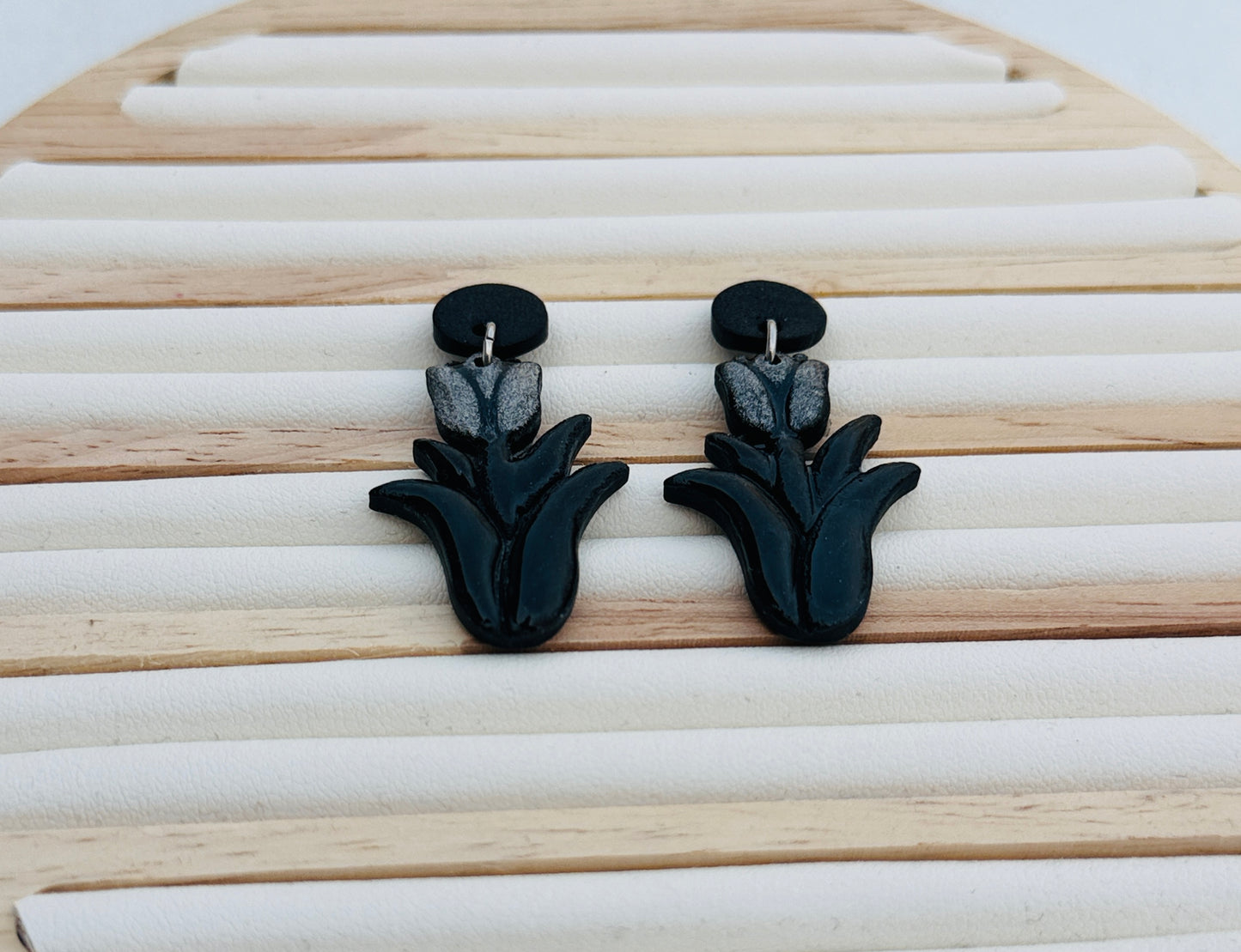 Midnight Bloom Polymer Clay Dangle Earrings