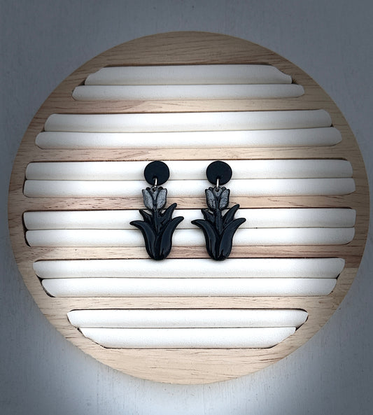 Midnight Bloom Polymer Clay Dangle Earrings