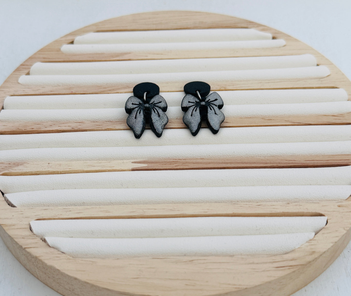 Midnight Bow Polymer Clay Dangle Earrings