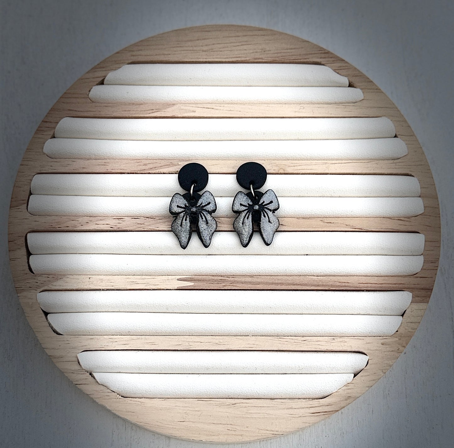 Midnight Bow Polymer Clay Dangle Earrings