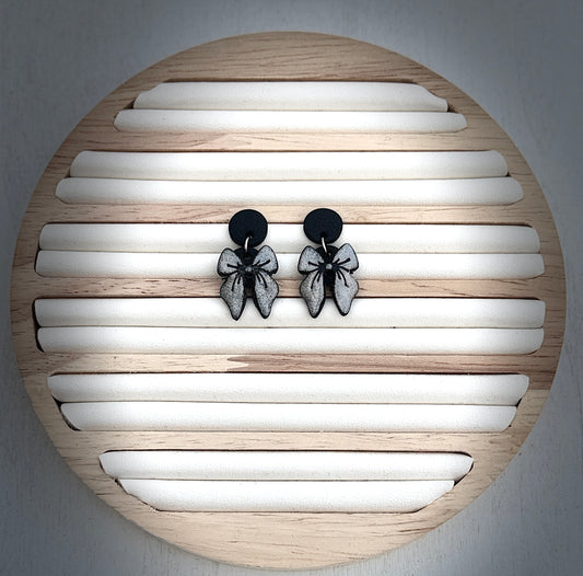 Midnight Bow Polymer Clay Dangle Earrings