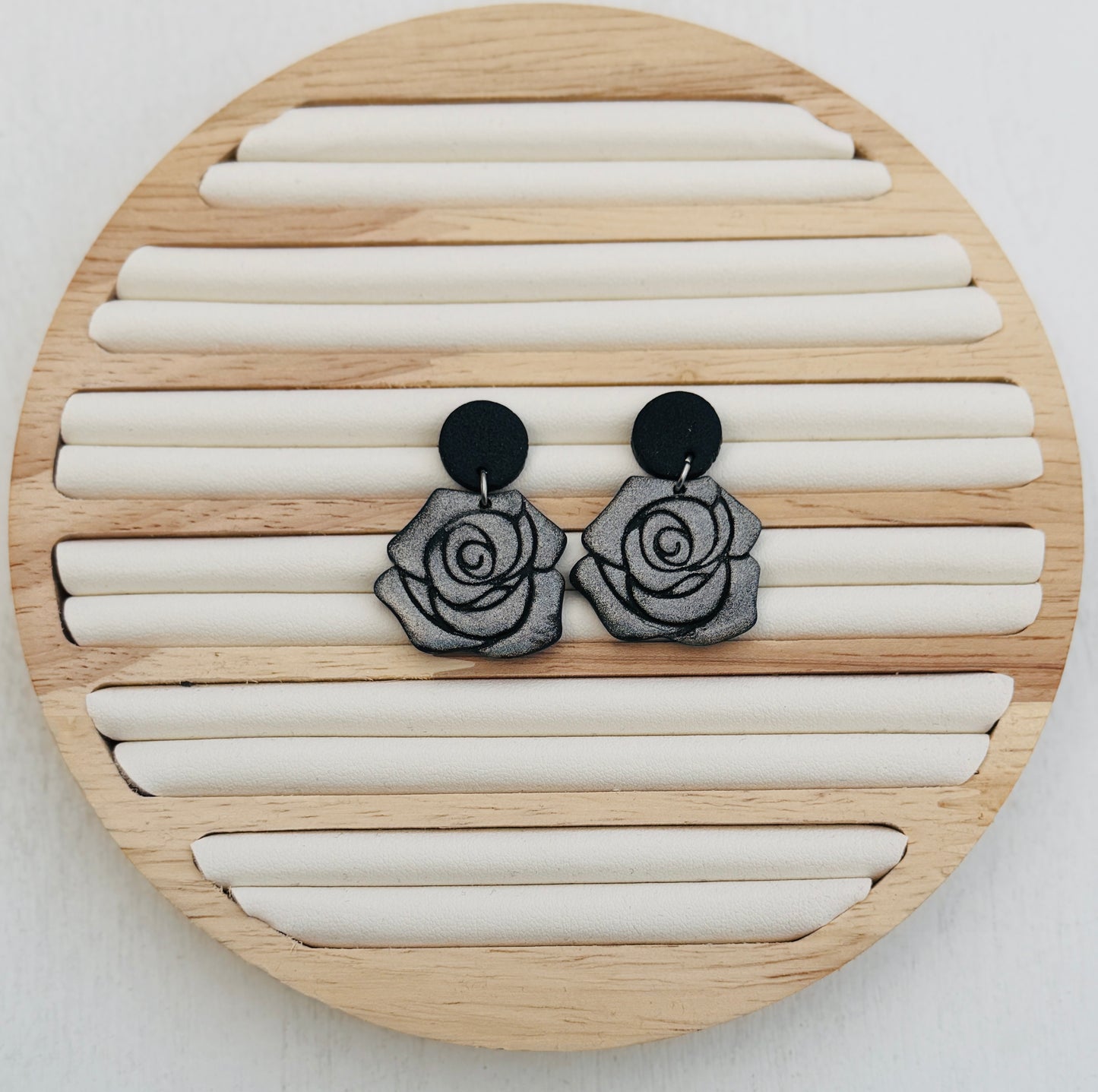 Midnight Rose Polymer Clay Dangle Earrings