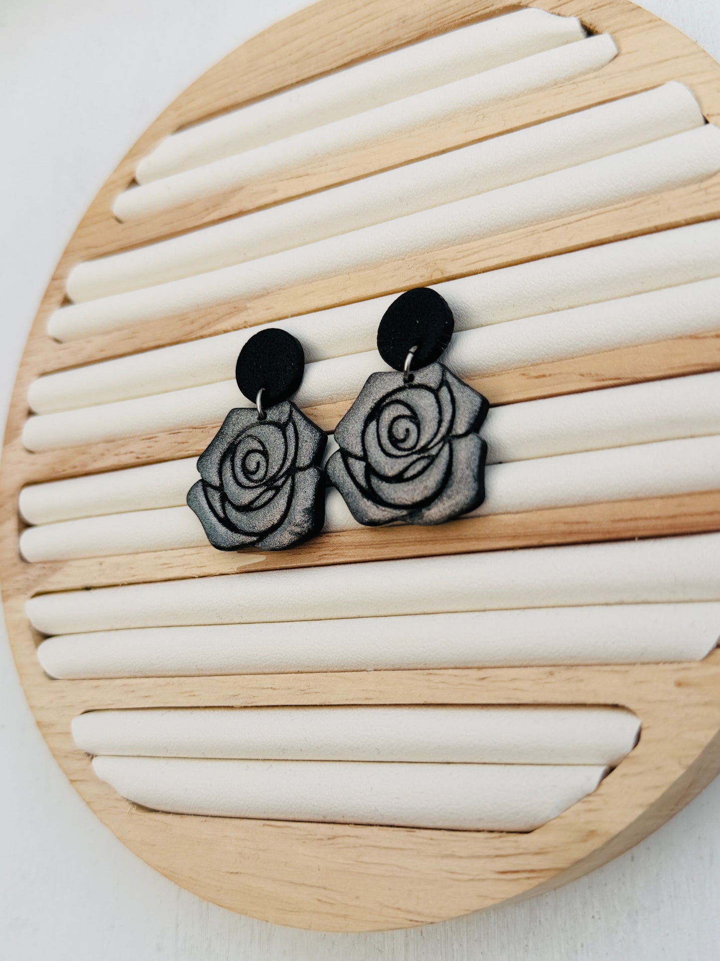 Midnight Rose Polymer Clay Dangle Earrings