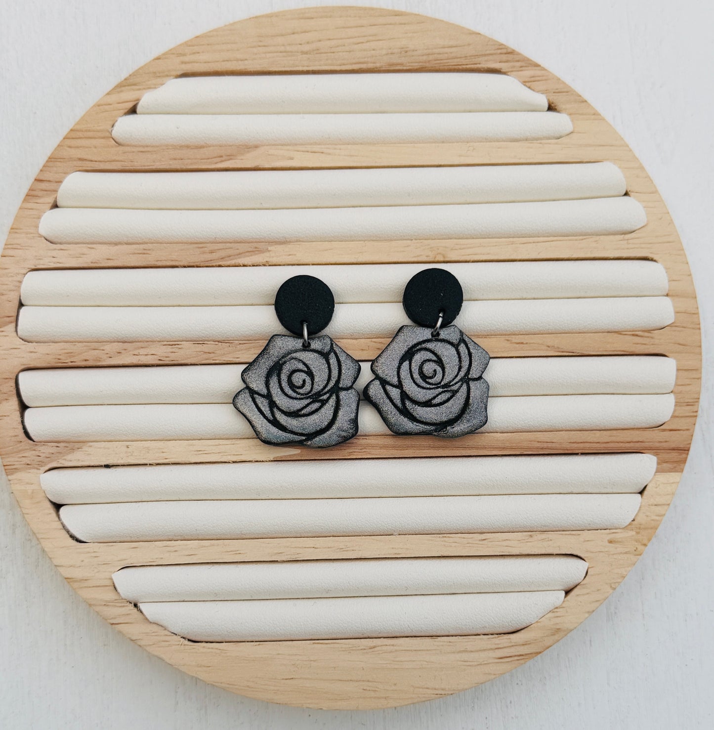 Midnight Rose Polymer Clay Dangle Earrings