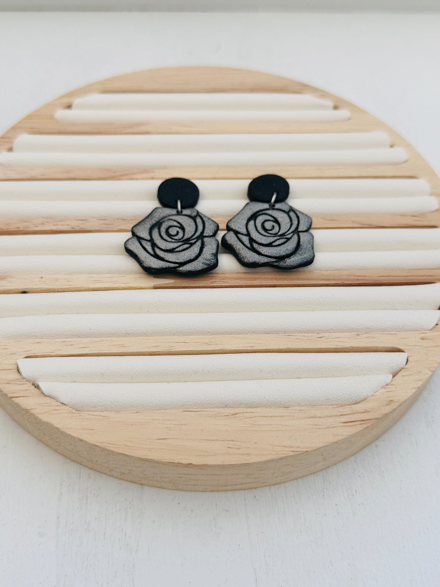 Midnight Rose Polymer Clay Dangle Earrings