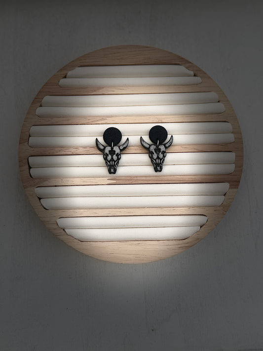 Midnight Steer Skull Polymer Clay Dangle Earrings