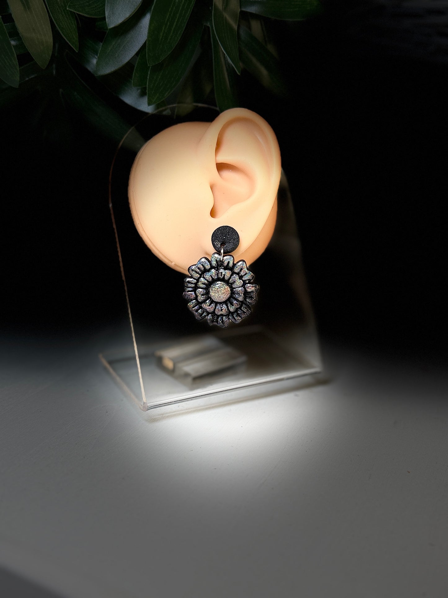 Midnight Ashley Bloom Polymer Clay Earrings