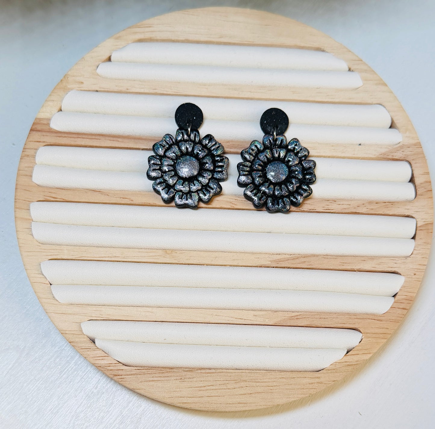 Midnight Ashley Bloom Polymer Clay Earrings