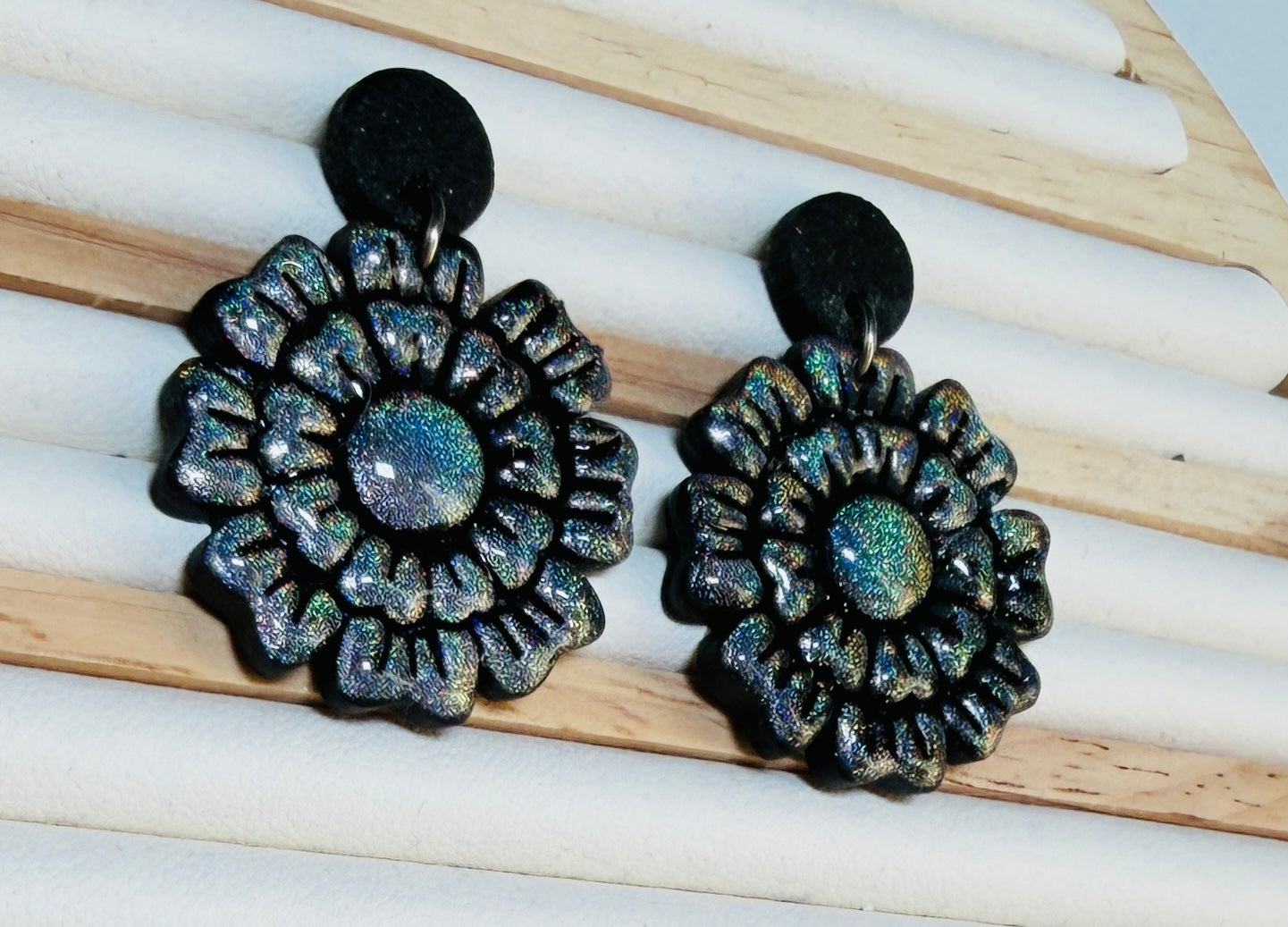 Midnight Ashley Bloom Polymer Clay Earrings