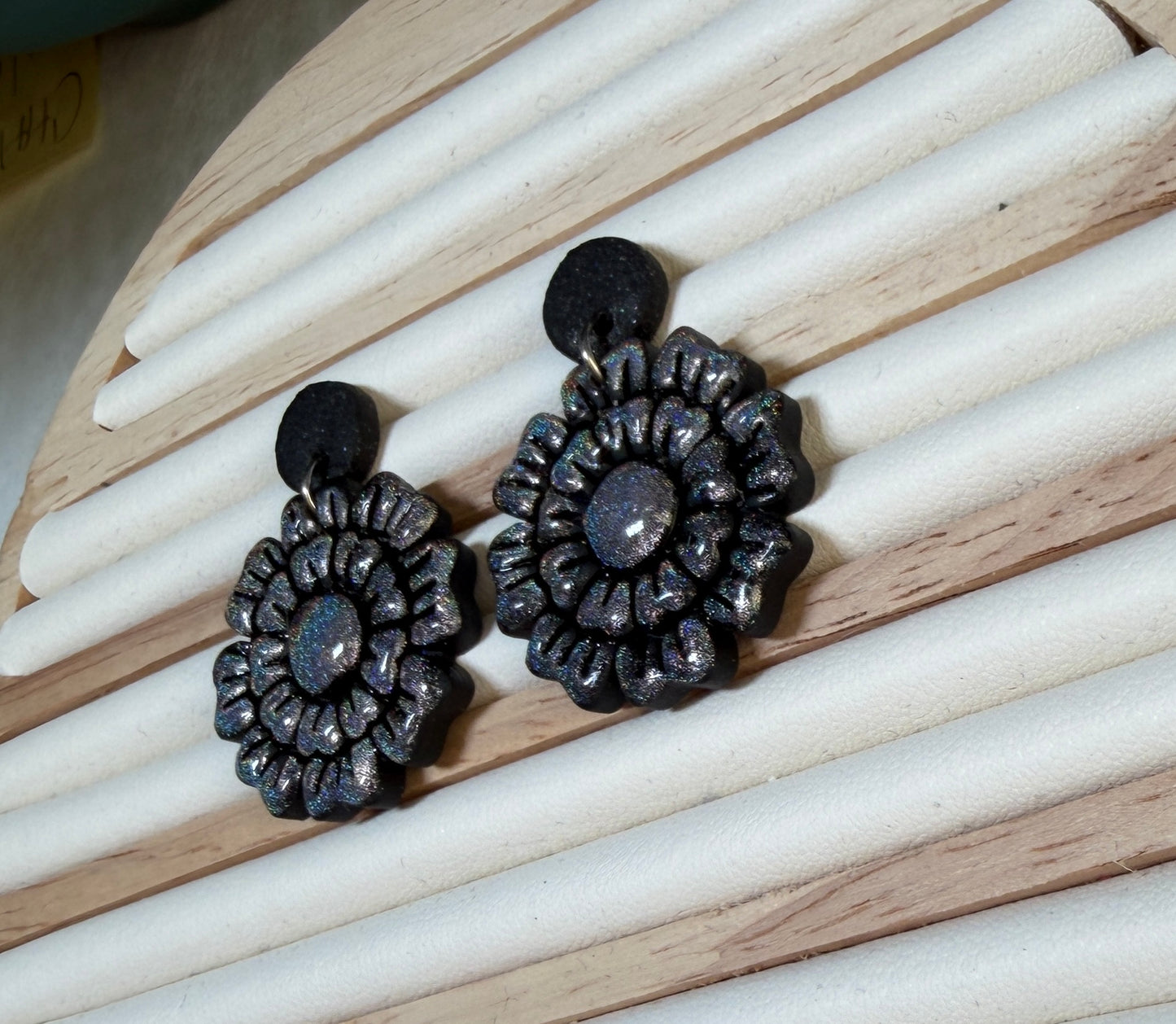 Midnight Ashley Bloom Polymer Clay Earrings