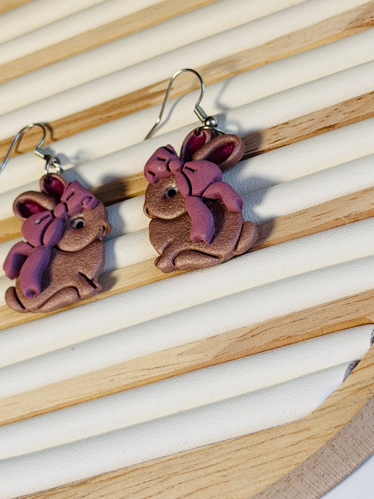 Spring Bunny Polymer Clay Dangle Earrings