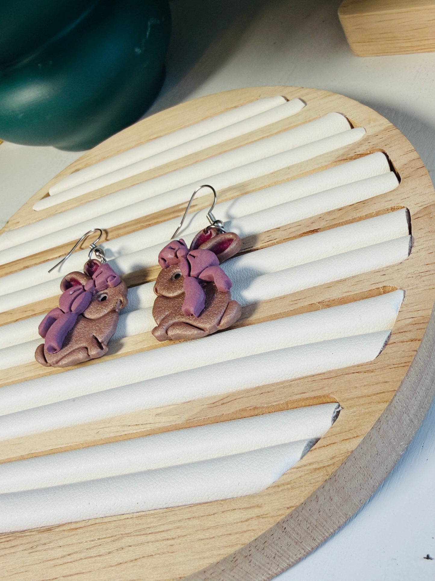 Spring Bunny Polymer Clay Dangle Earrings