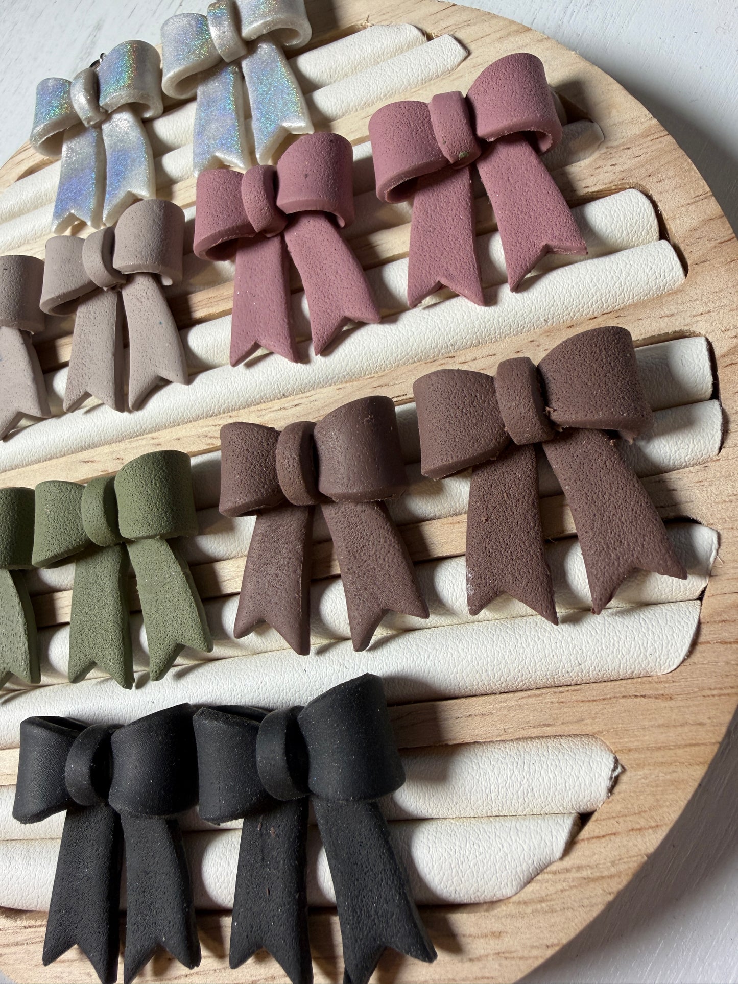 Classic Hand-Folded Bow Polymer Clay Dangle Earrings