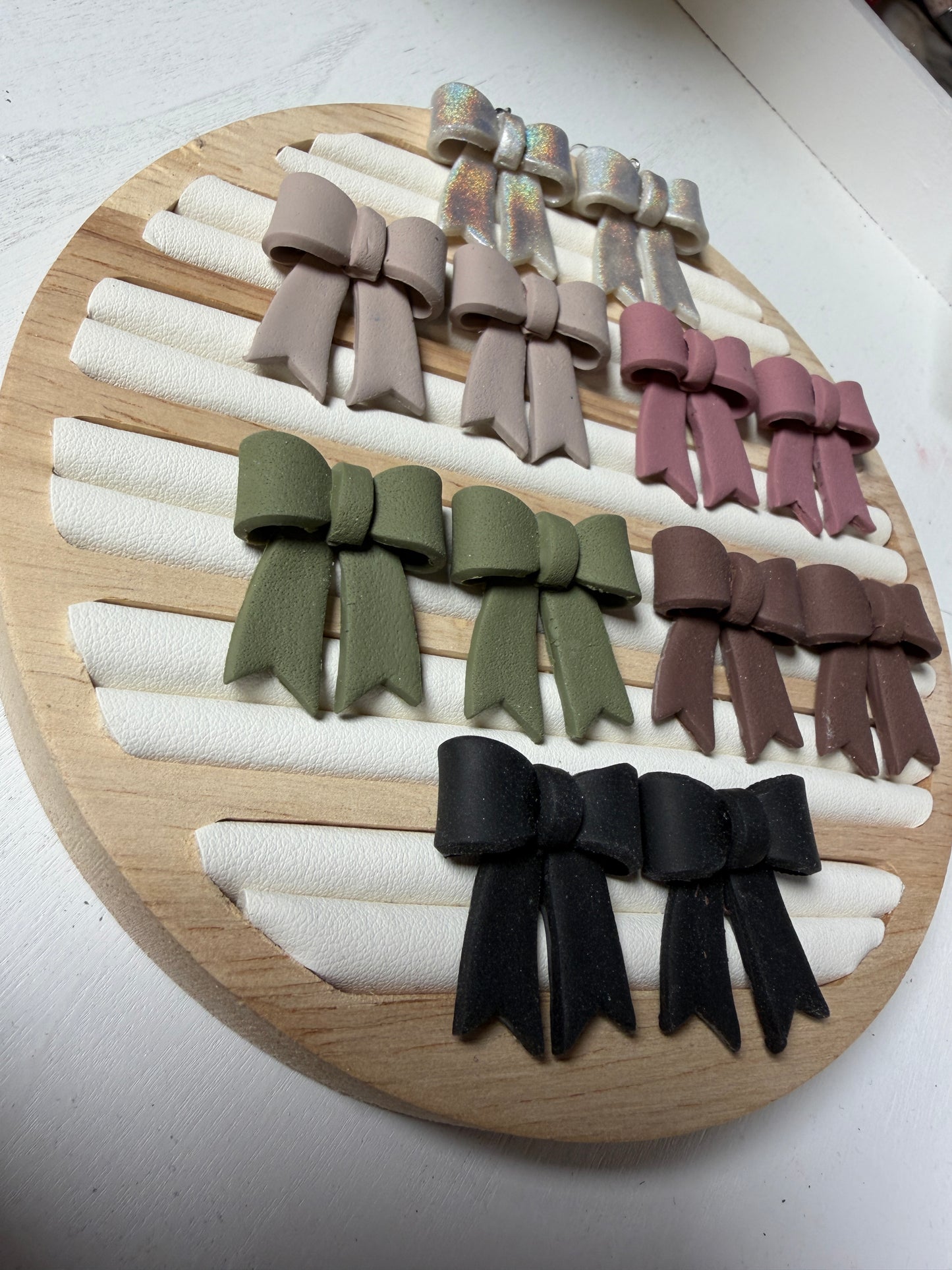 Classic Hand-Folded Bow Polymer Clay Dangle Earrings