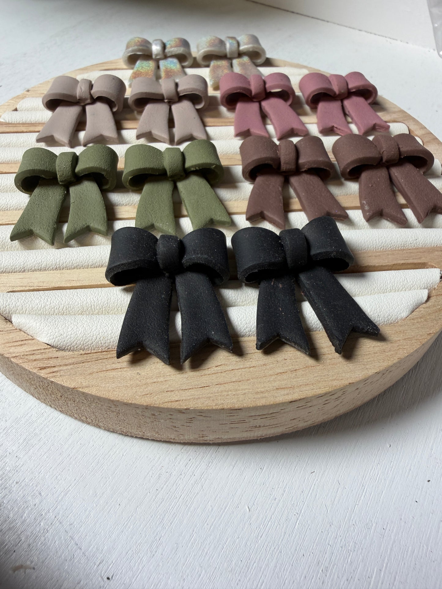 Classic Hand-Folded Bow Polymer Clay Dangle Earrings