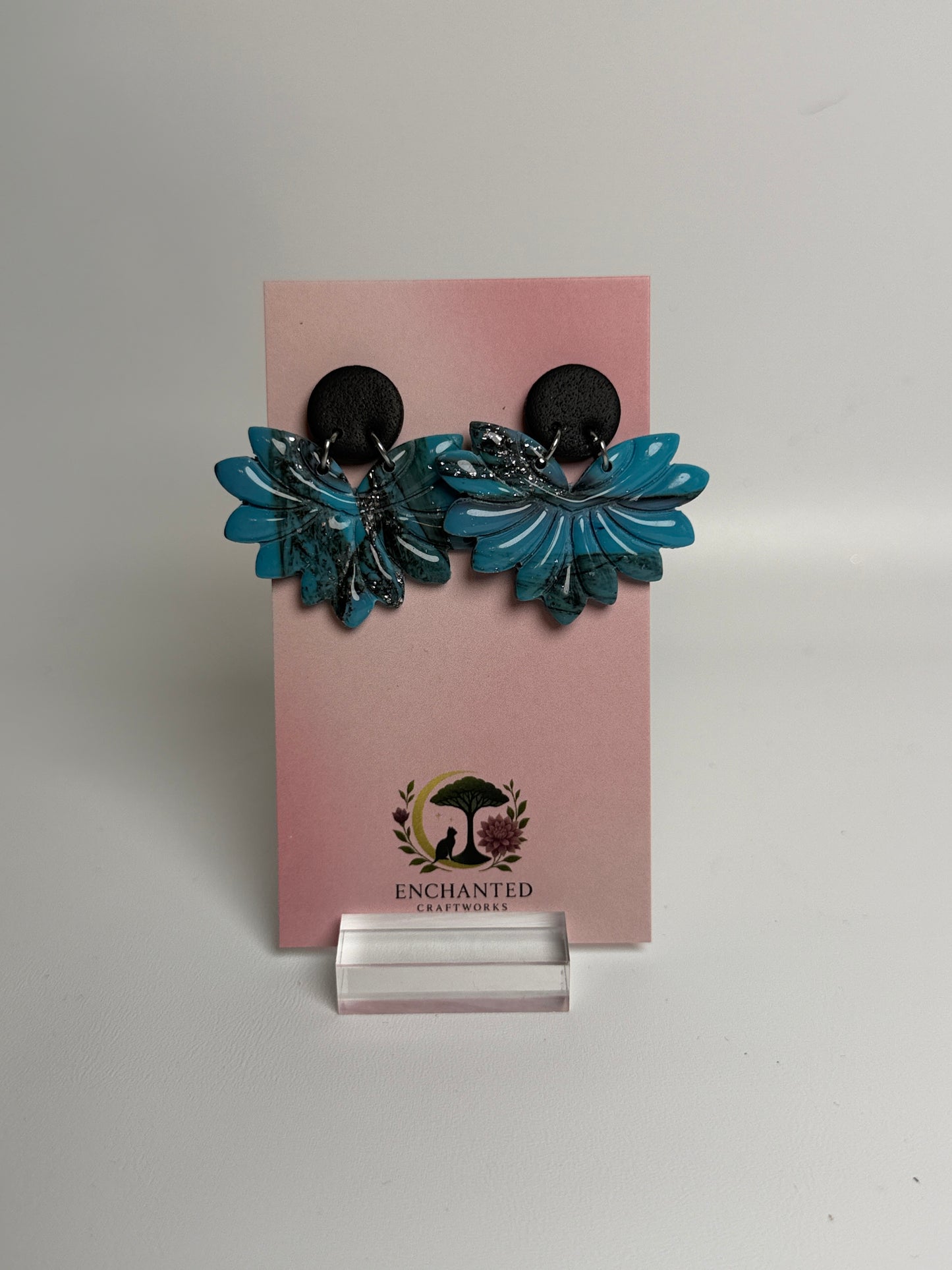 Enchanted Teal Petal Polymer Clay Dangles