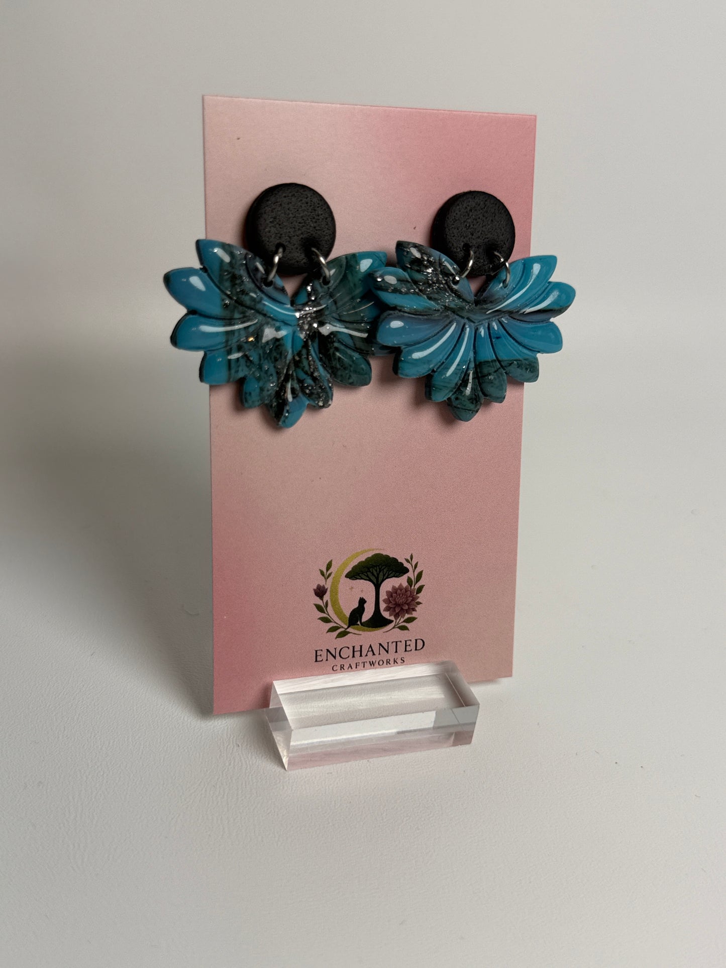 Enchanted Teal Petal Polymer Clay Dangles