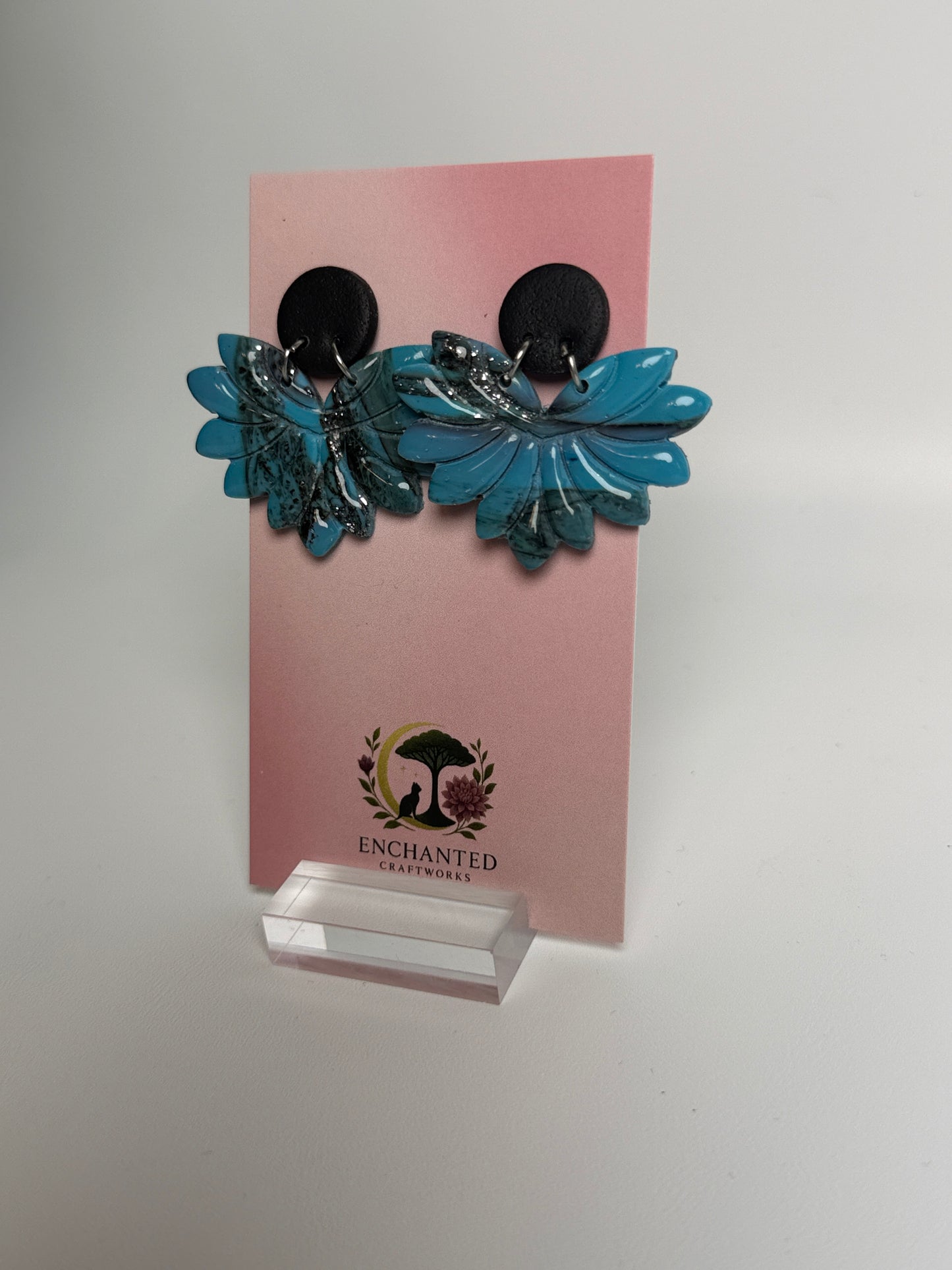 Enchanted Teal Petal Polymer Clay Dangles