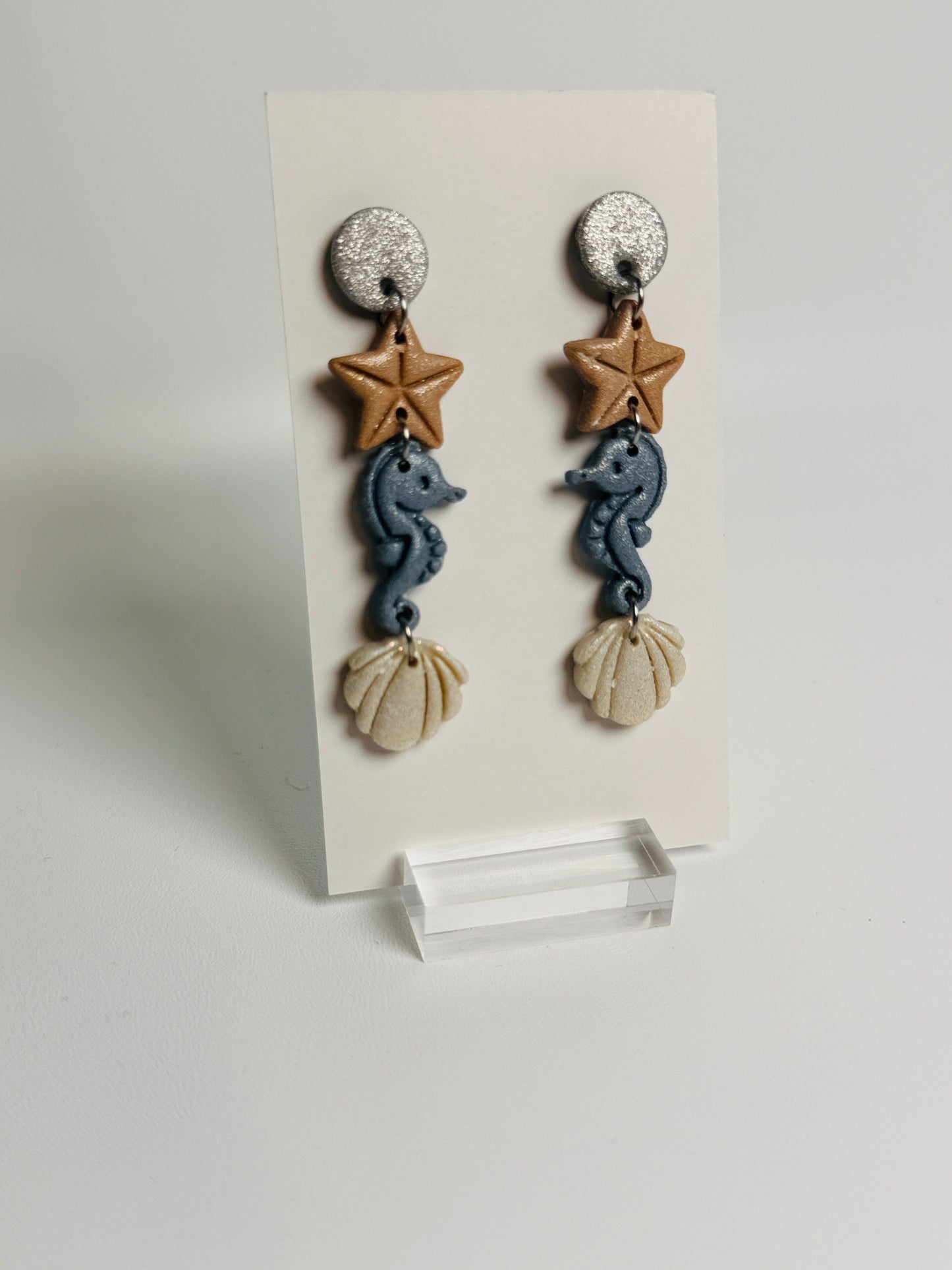 Enchanted Ocean Trio Seahorse  Polymer Clay Dangles