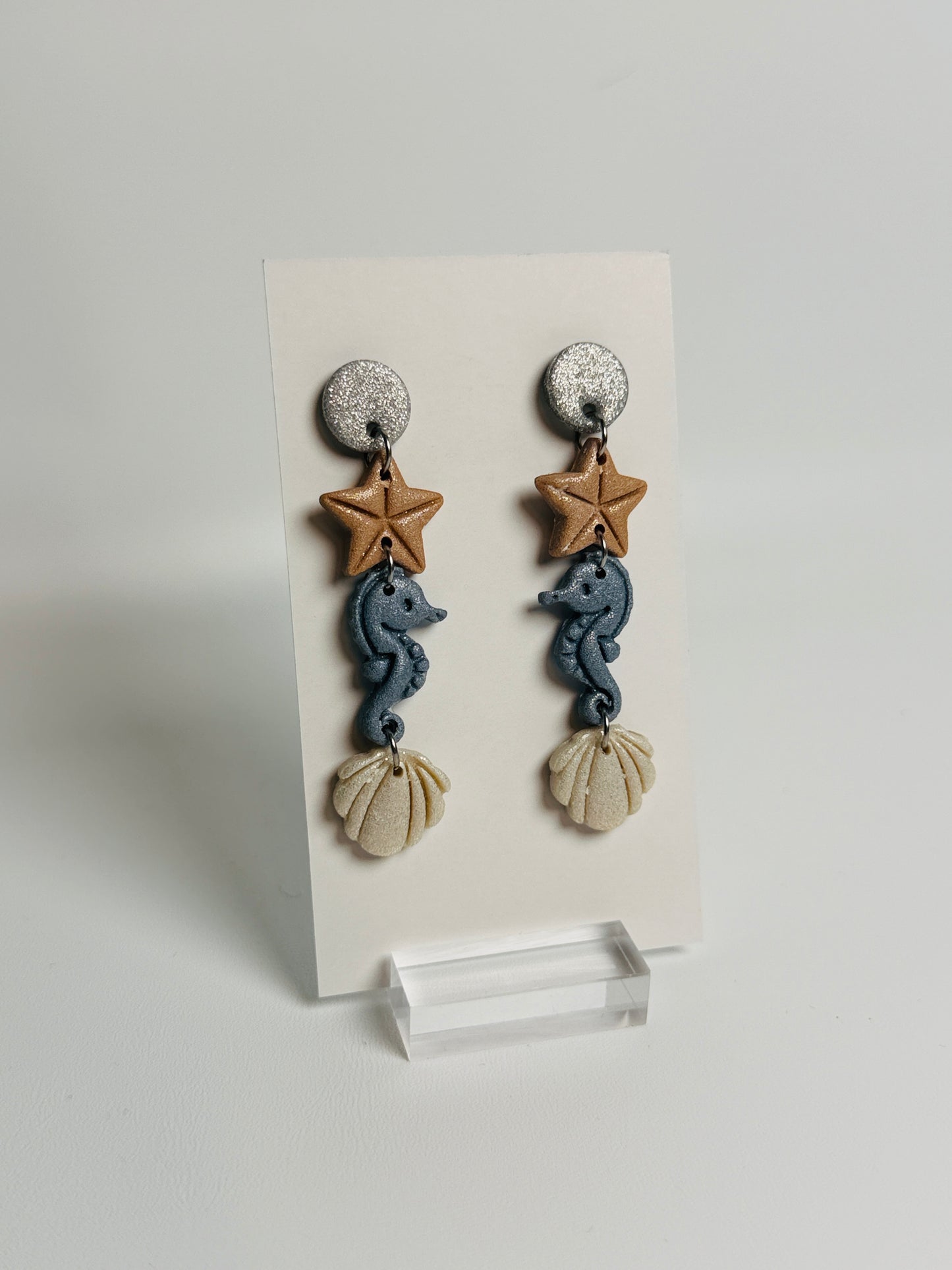 Enchanted Ocean Trio Seahorse  Polymer Clay Dangles