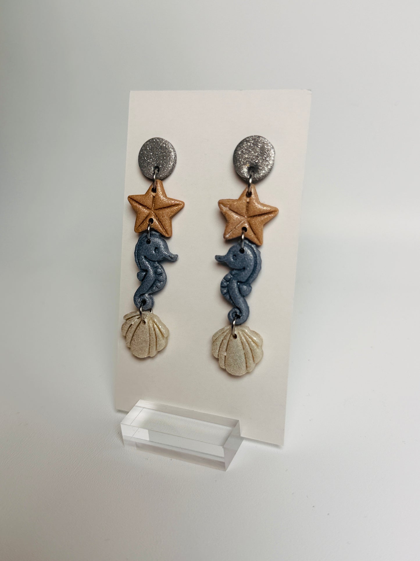 Enchanted Ocean Trio Seahorse  Polymer Clay Dangles