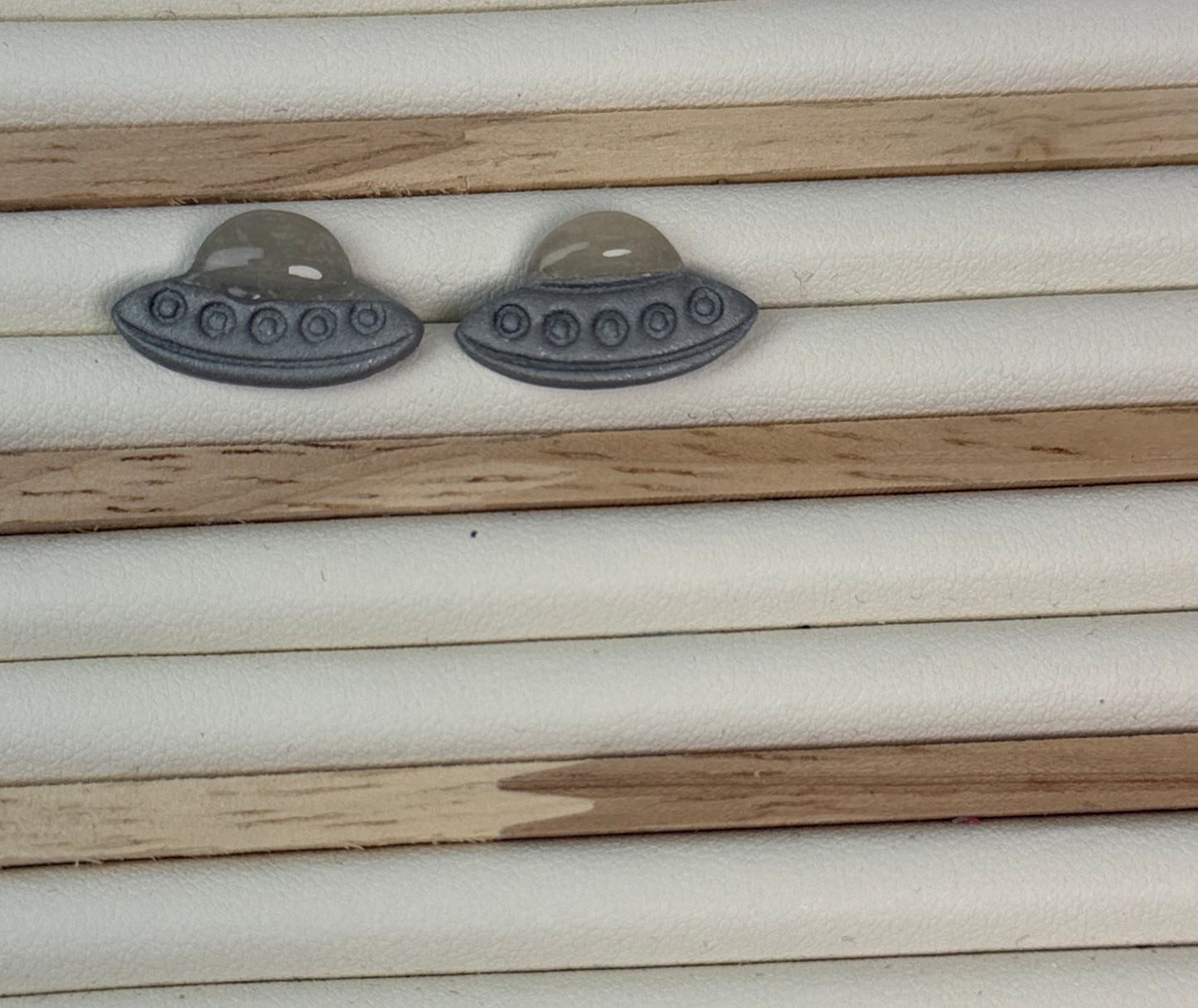 Enchanted Alien and Space Ship Polymer Clay Stud Earrings
