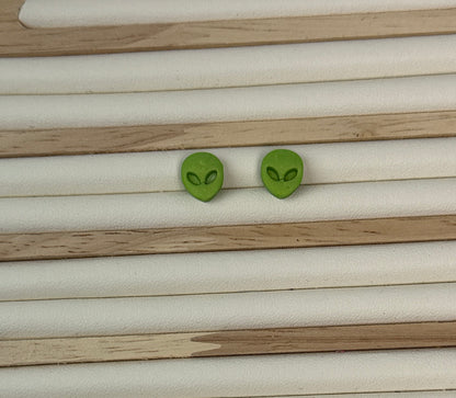 Enchanted Alien and Space Ship Polymer Clay Stud Earrings