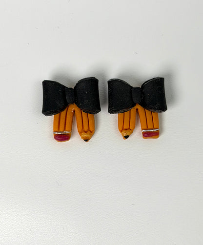 Polymer Clay Pencil Bow Earrings | Teacher Back to School Jewelry