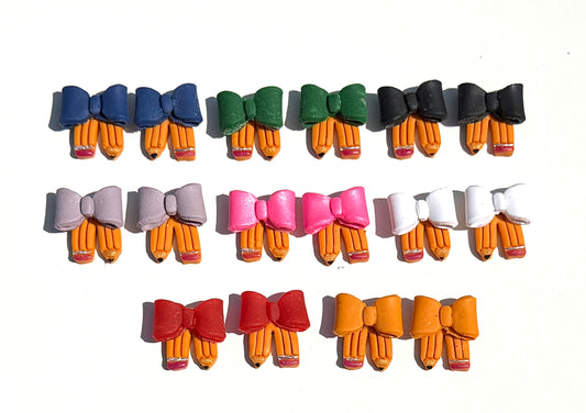 Polymer Clay Pencil Bow Earrings | Teacher Back to School Jewelry